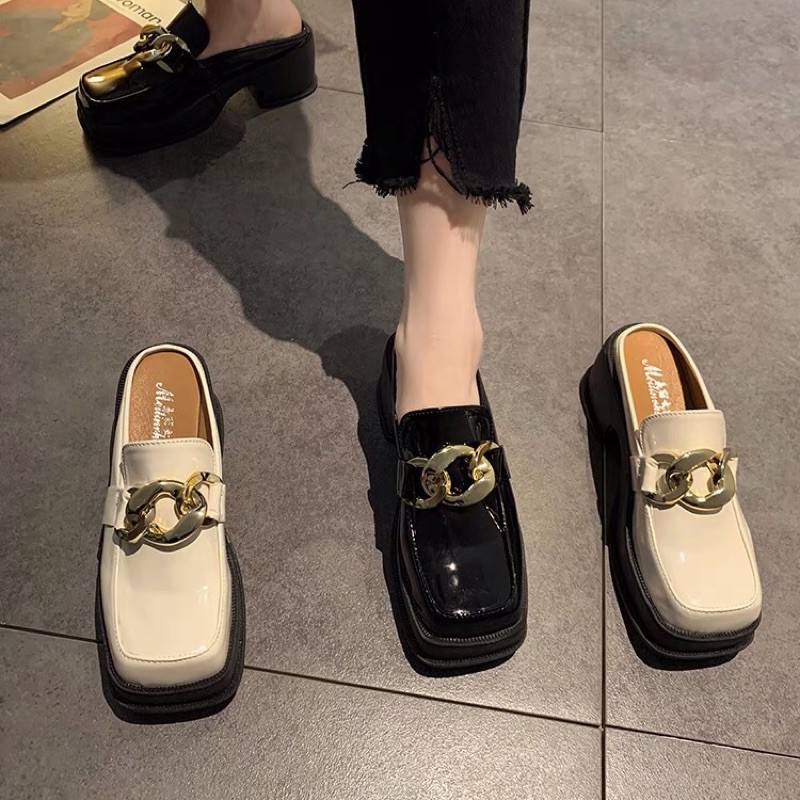 Sục nữ mũi vuông mắt xích ulzzang đế dày cao 6cm