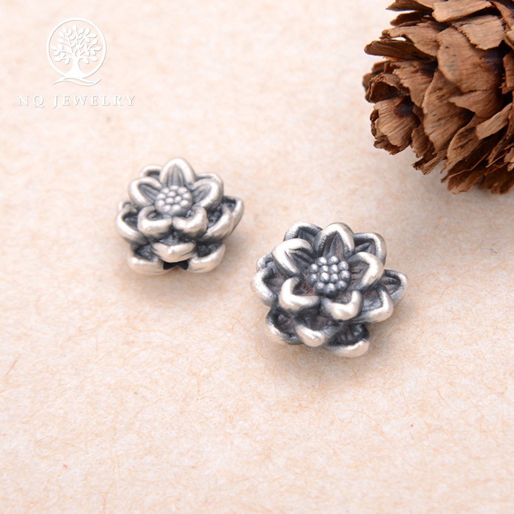 Charm hoa sen bạc, bông sen bạc 3D xỏ ngang 12.8mm - NQ Jewelry