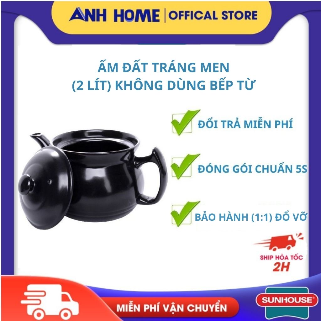( HCM- SHIP 2H ) Ấm đất sắc thuốc ấm pha trà tráng men 2L ANH HOME phong cách hàn quốc (ko bếp từ)