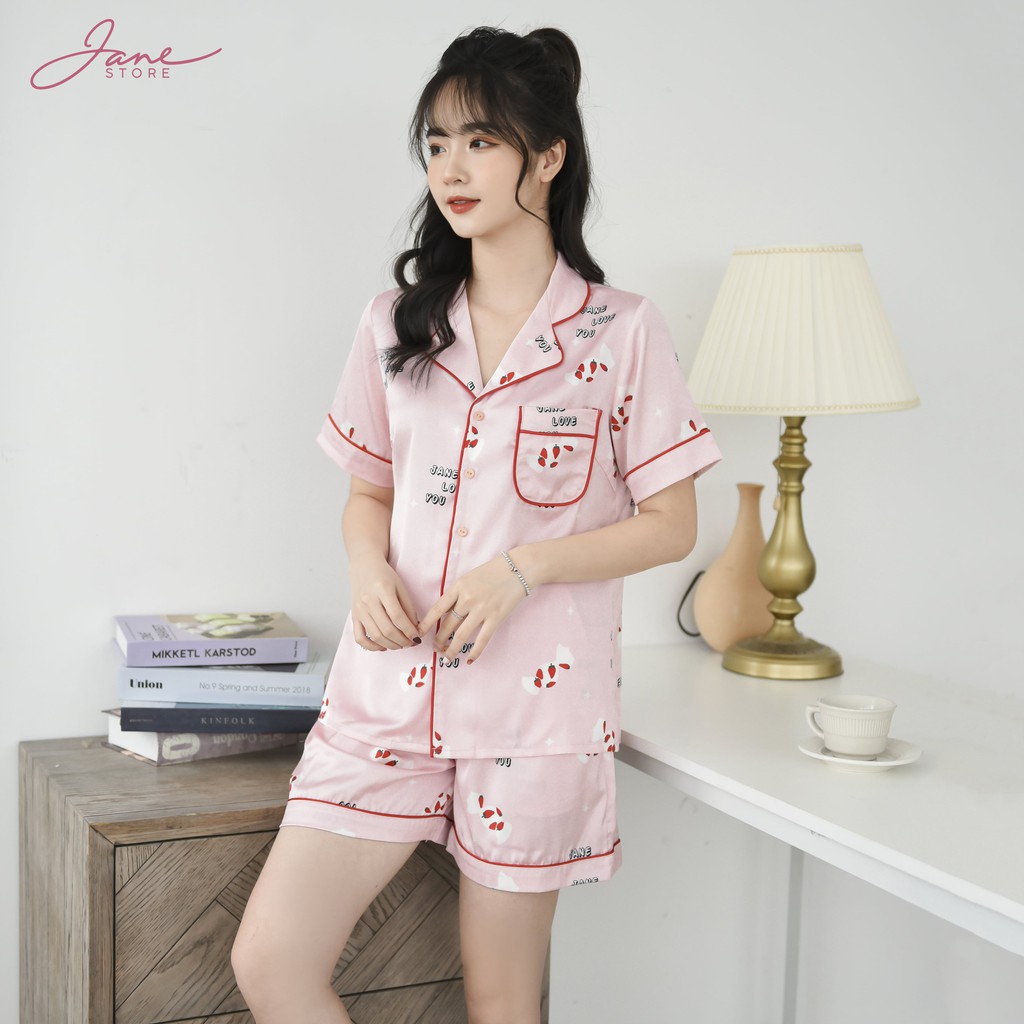 Pijama lụa cao cấp Bộ ngủ nữ mặc nhà họa tiết dễ thương Jane | WebRaoVat - webraovat.net.vn