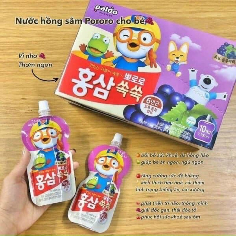Nước hồng sâm trái cây Paldo Pororo Hàn Quốc 100ml