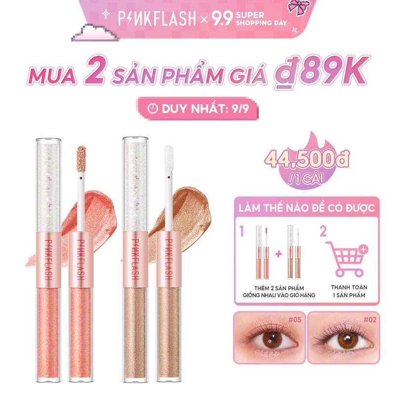 Phấn mắt dạng lỏng PINKFLASH 2 trong 1 chống nước sắc tố cao 30g