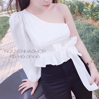 Áo lệch vai nơ eo