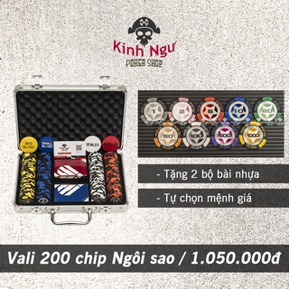 [CÓ BÀI NHỰA] Bộ 200 Chip poker có số Tự chọn mệnh giá phỉnh Poker CASINO NGÔI SAO Pocker đất nung lõi thép 14,5g