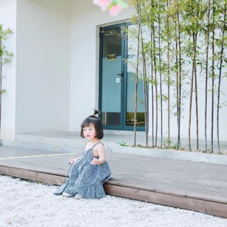 Đầm 2 dây caro nhí