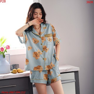 Pyjama cotton gấu cute màu xanh bạc hà - Micha P28