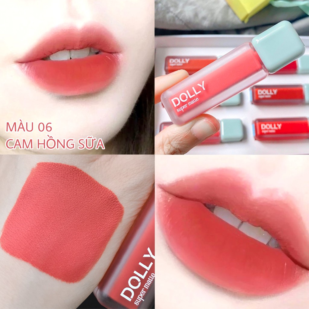 [06 Cam Hồng Sữa] Son Kem Lì Dolly Super Matte Không Chì Màu Cam Hồng Sữa [06] Tách Sét | BigBuy360 - bigbuy360.vn