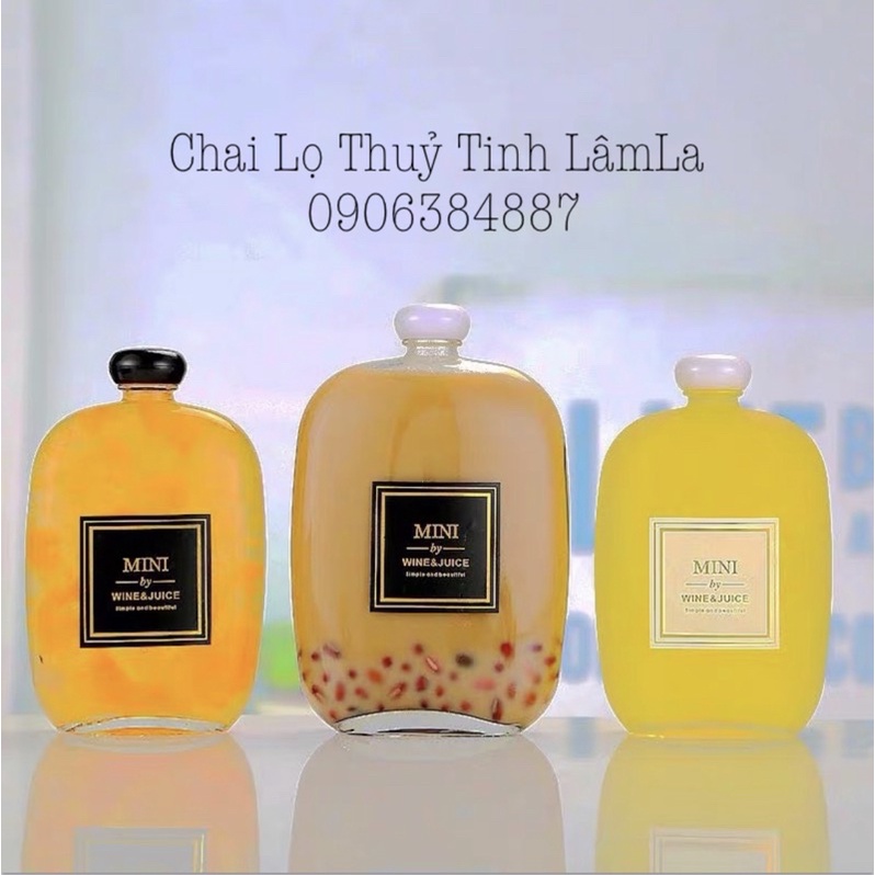 Chai Thuỷ Tinh Dẹp Bầu Nắp Nhựa Đen 100ml 250ml 350ml 500ml | Chai Trong Suốt - Chai Nhám Mờ