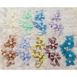 Bông voan 3d thêu nhụy cườm trai xoàn lấp lánh Hoa mai nhiều màu trang trí áo dài váy đầm sang trọng