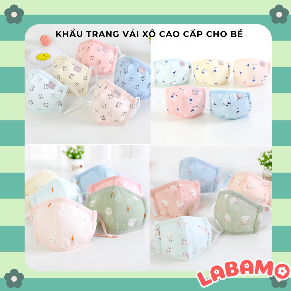Khẩu trang vải xô cho bé từ sơ sinh đến 8 tuổi kháng khuẩn chống nắng cotton tự nhiên 3D LABAMO