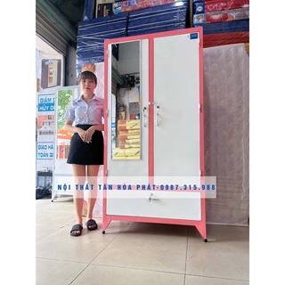 Tủ sắt quần áo 90cmx1m6 sơn tĩnh điện , có hộc bật màu trắng hồng THP