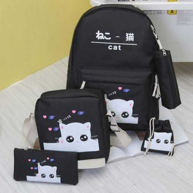 🎁BALO COMBO 5 MÓN BALO TÚI SÁCH CHÚ MÈO DỄ THƯƠNG  Quảng Châu laptop Ulzzang nữ cute
