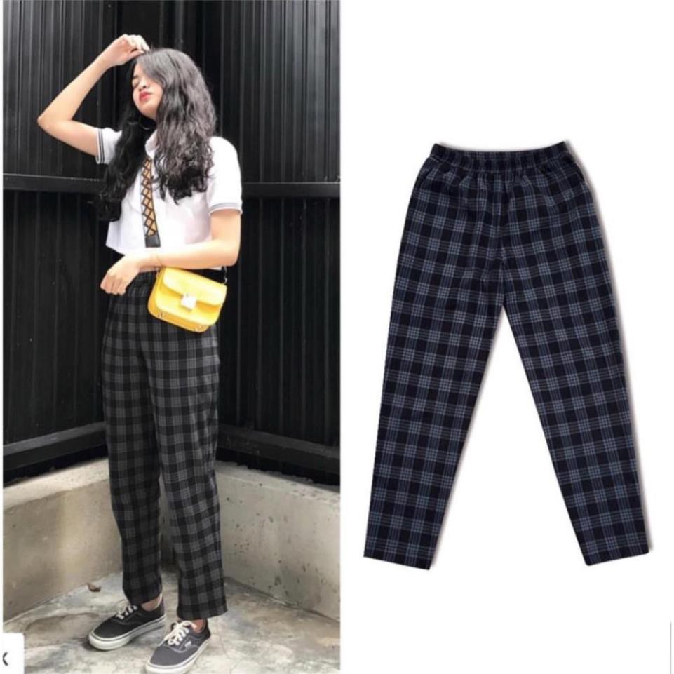 QUẦN SỌC CARÔ XANH ĐEN - PLAID PANTS KAKI UNISEX !  ྇