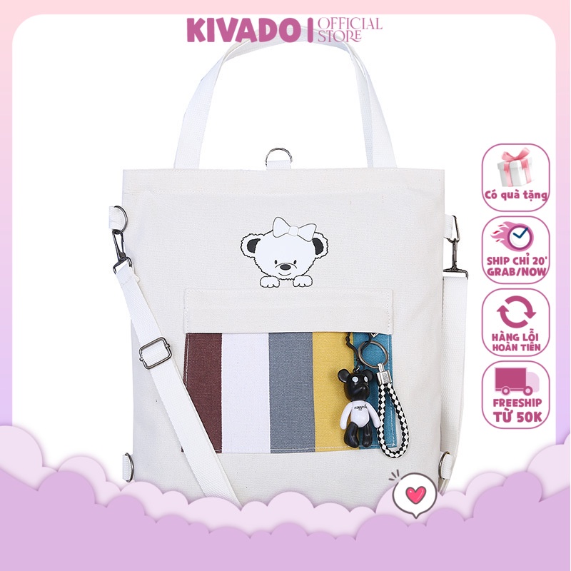 Túi tote vải đi học đeo chéo tote đựng đồ canvas nữ  mềm đẹp vanvas giá rẻ KIVADO TV2019