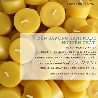 Bộ sản phẩm nến 10 viên tealight sáp ong tự nhiên nguyên chất xuất khẩu - màu tự nhiên, không pha trộn, không phẩm màu