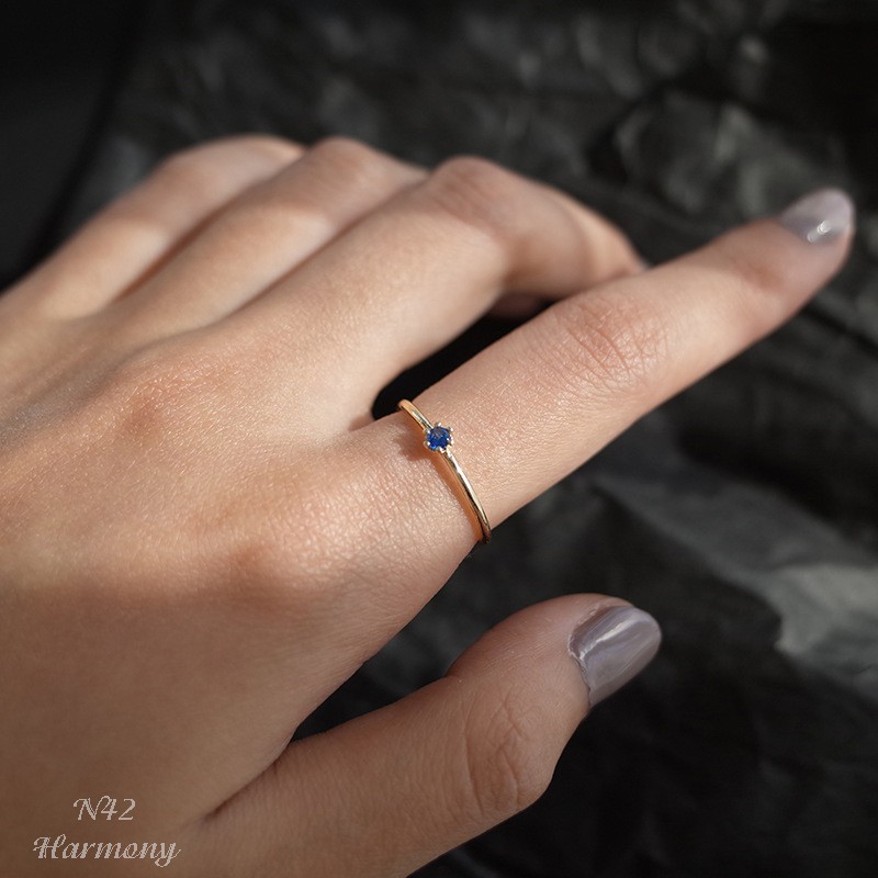 Nhẫn bạc nữ mạ vàng Blue Sea thiết kế đính đá xanh đơn giản sang chảnh, nữ tính N42| TRANG SỨC BẠC HARMONY