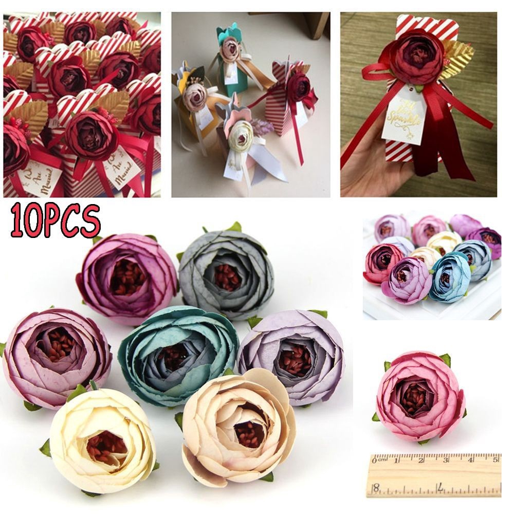 10 đầu hoa hồng giả có nhiều màu sắc lựa chọn chất liệu vải lụa đường kính 4cm