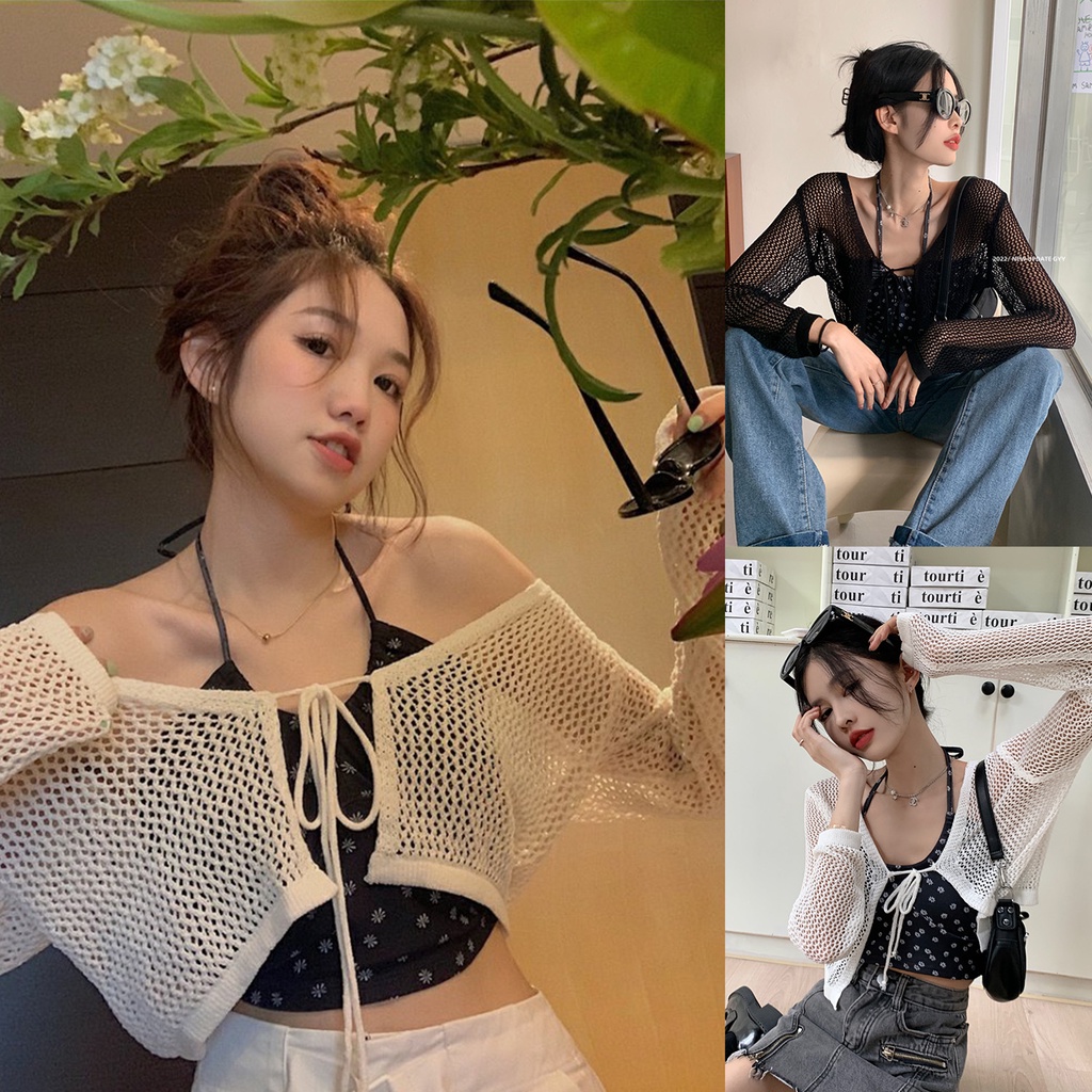 HUANG YOYO Áo Khoác cardigan Ngắn Dệt Kim Mỏng Chống Nắng Thời Trang Mùa Hè Phong Cách Hàn Quốc Cho Nữ