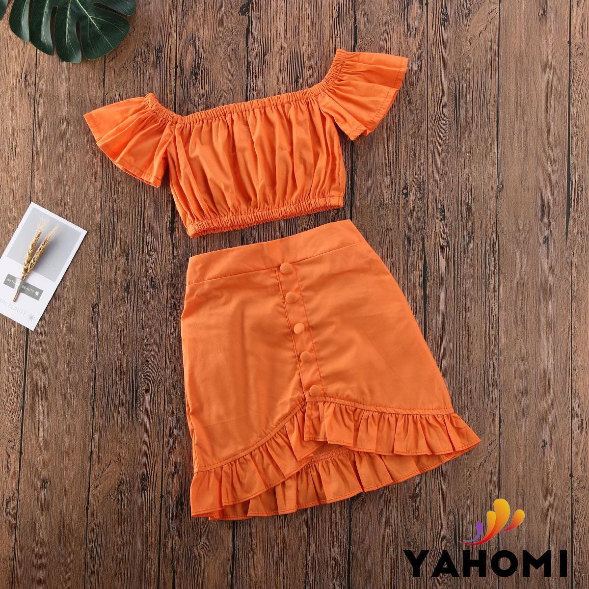 Bộ Đồ Gồm 2 Món Áo Crop Top Hở Vai + Váy Dành Cho Bé Gái 1-6 Tuổi