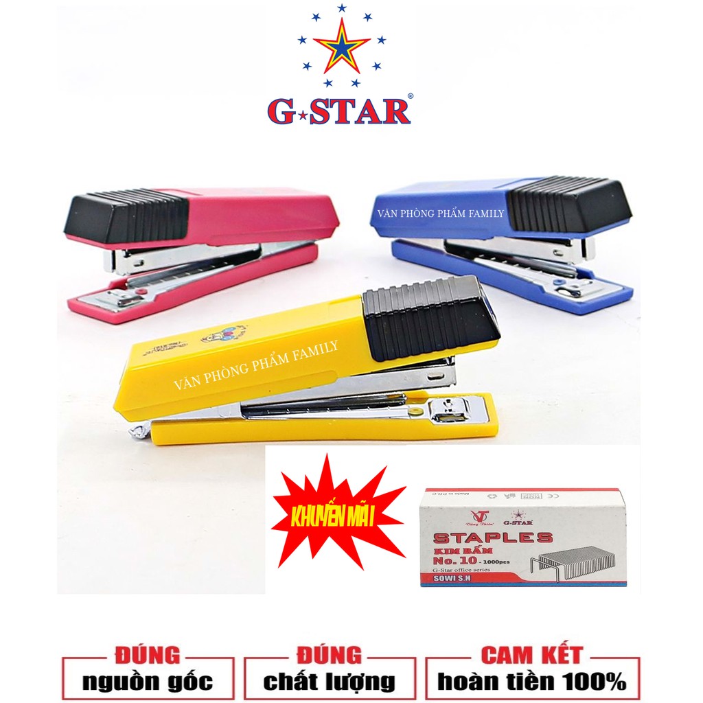 BẤM KIM VĂN PHÒNG CAO CẤP GSTAR GS-910 DÙNG KIM BẤM SỐ 10, TẶNG KÈM 1 HỘP KIM BẤM SỐ 10 G-STAR