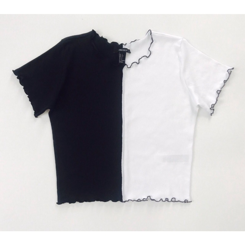 Áo croptop xoăn lai trắng đen vnxk