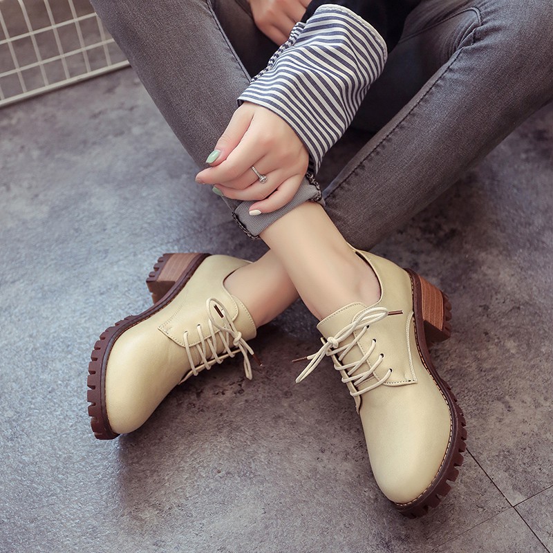 Boots combat/Boots cổ ngắn/Giày nữ, gót thô, thời trang, phong cách học sinh | BigBuy360 - bigbuy360.vn