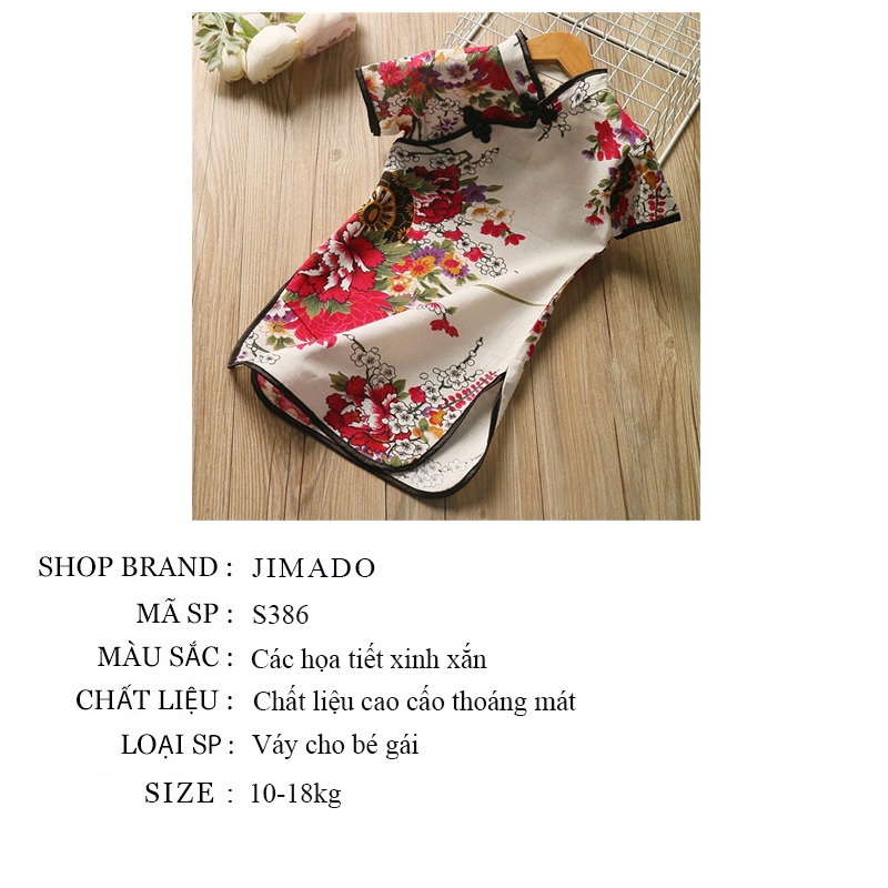Váy đầm bé gái cổ tàu sườn xám cách tân in phun hoa chất thô lụa hàng Quảng Châu cao cấp JIMADO S386