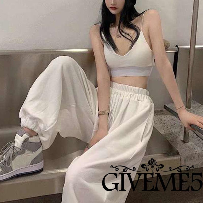 Bộ Áo Thun Không Tay Hở Lưng + Quần Dài Eo Cao Dáng Rộng Cho Nữ Khiêu Vũ