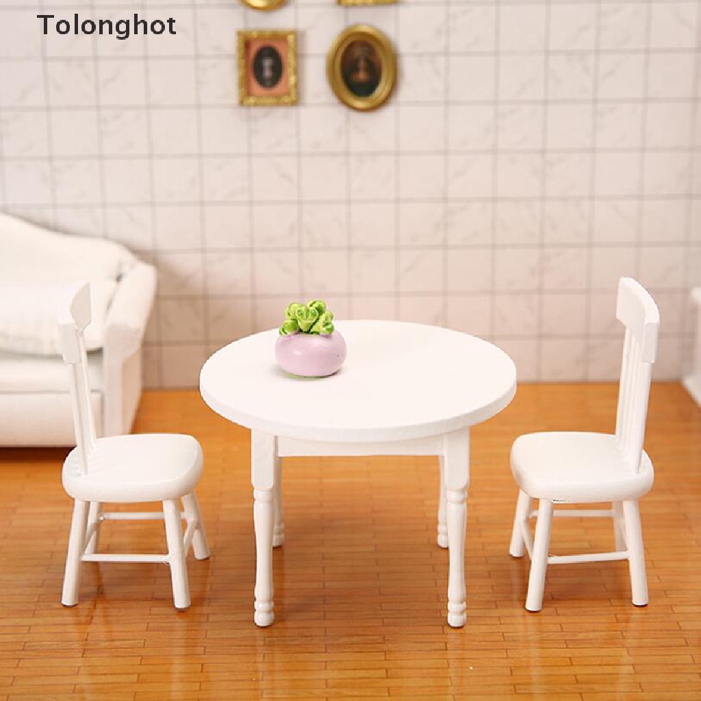 Mô Hình Bàn Ghế Gỗ Màu Trắng Trang Trí Nhà Búp Bê