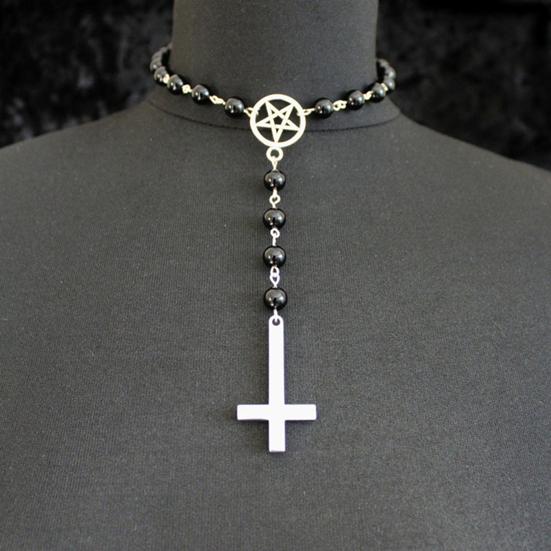 Vòng Cổ Choker Mặt Thánh Giá Màu Đen Phong Cách Gothic Punk Thời Trang