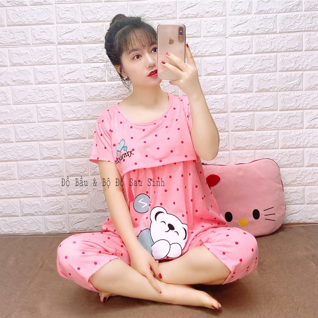 Bộ bầu - bộ sau sinh - chất liệu cotton - kiểu mới thời trang ( bầu lửng Gấu Ngủ )