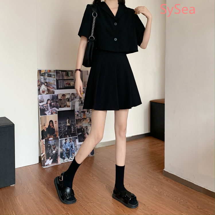 Bộ Áo Sơ Mi Ngắn Tay + Chân Váy Chữ A Lưng Cao Xinh Xắn Dành Cho Nữ | BigBuy360 - bigbuy360.vn