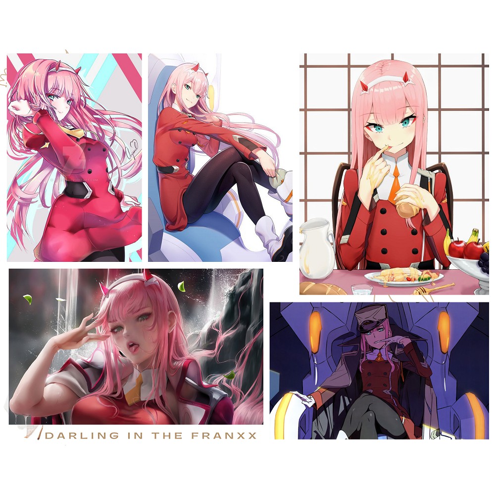 Postcard Darling In The Franxx có dán sticker in hình anime - Quà Tặng