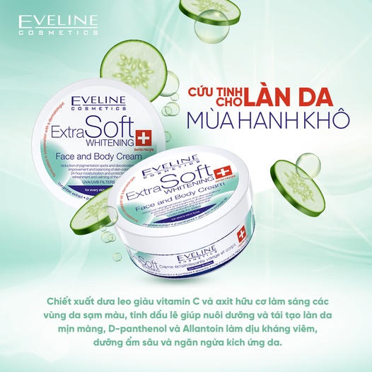 Kem dưỡng da trắng da mặt và toàn thân Eveline Extra Soft - 200ml