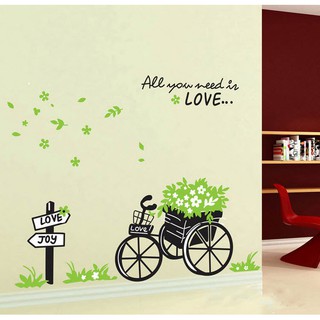 Decal dán tường decal trang trí Xe đạp hoa PK89