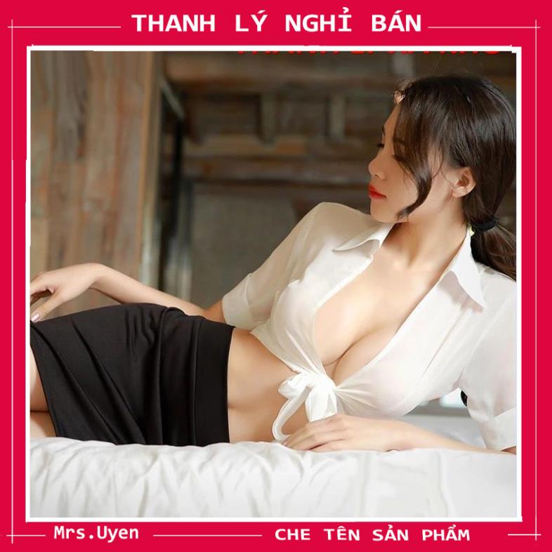 Bộ đồ ngủ nữ cosplay sexy tiếp viên gợi cảm, thư kí dam dang, áo croptop + váy ngủ bó sát TK003 | BigBuy360 - bigbuy360.vn