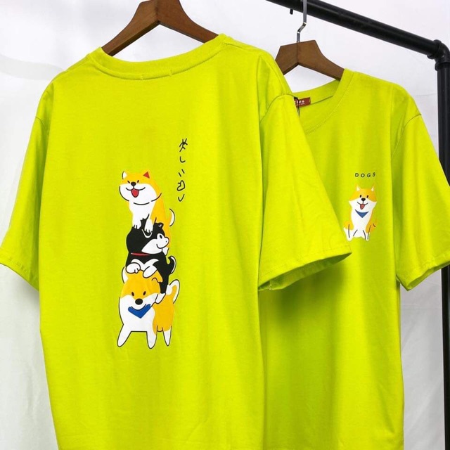 Áo thun tay lỡ freesize phông from rộng Unisex nam nữ, mặc lớp,nhóm, mặc cặp in hình 3 con chó shiba chữ dog nhật