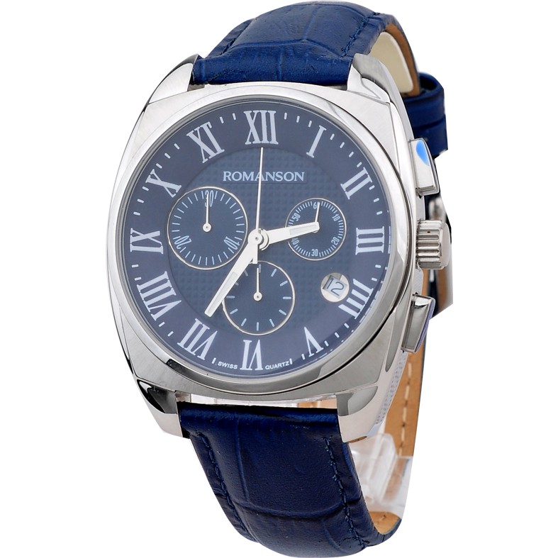 Đồng hồ Romanson Sport Men Watch TL1262HMWBLUE thể thao nam mặt kính chống xước, máy Thụy Sĩ dây da chính hãng