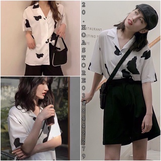 Áo sơ mi loang bò sữa cộc tay form rộng / áo sơ mi tay ngắn unisex họa tiết bò