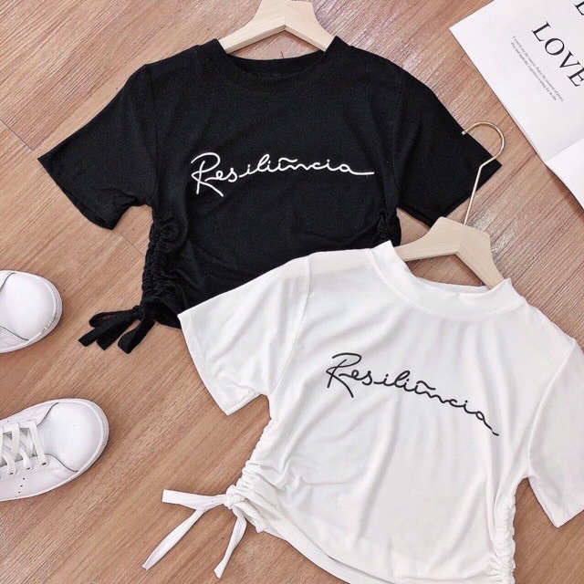 ÁO THUN RÚT DÂY CROPTOP IN CHỮ NHỎ - B0P