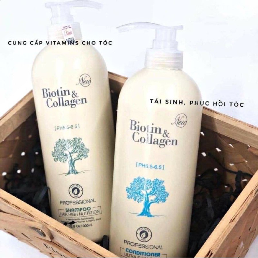 (Hàng chính hãng)Cặp Dầu Gội Xả Biotin Collagen Trắng 1000ML