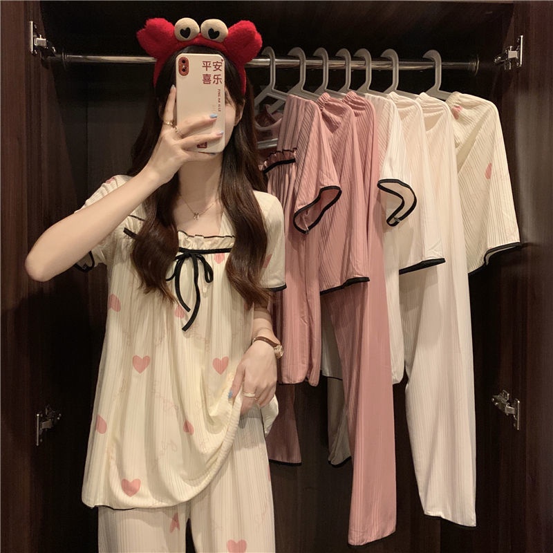 Bộ Đồ Ngủ Ngắn Tay Cổ Vuông Dễ Thương Thời Trang Mùa Hè Cho Bạn Gái