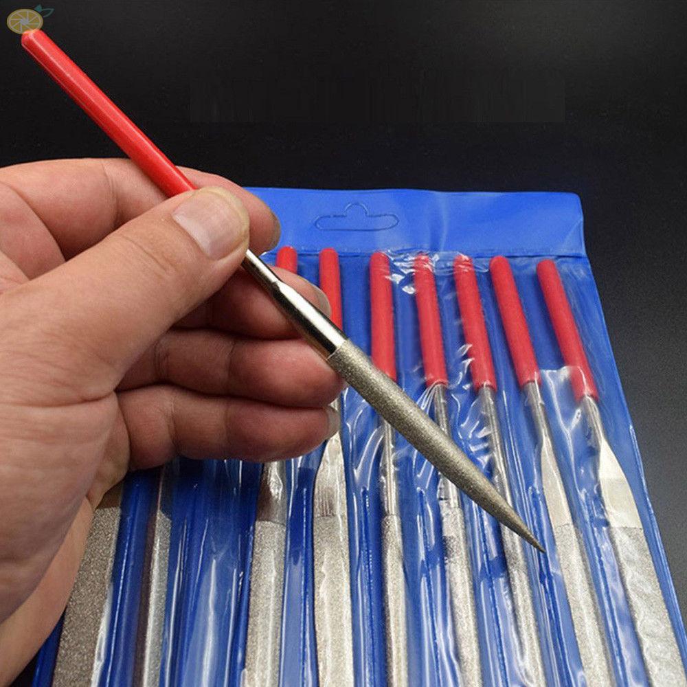 1 sET Alloy 10pcs/Set 140*3mm 120 mesh Mini Electroplated Needle Metal Carving Craft Hand Tool Useful Diamond File Rasp