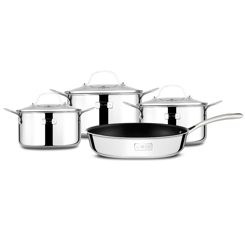 Bộ nồi chảo inox cao cấp 3 lớp đáy liền Tri-Max 4 chiếc size 18cm, 20cm, 26cm và chảo 26cm