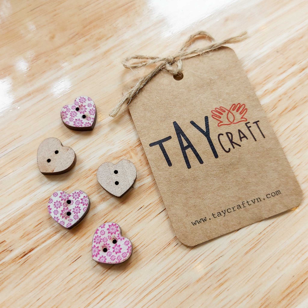 Set 5 khuy handmade, nút gỗ hình dễ thương đính trang trí