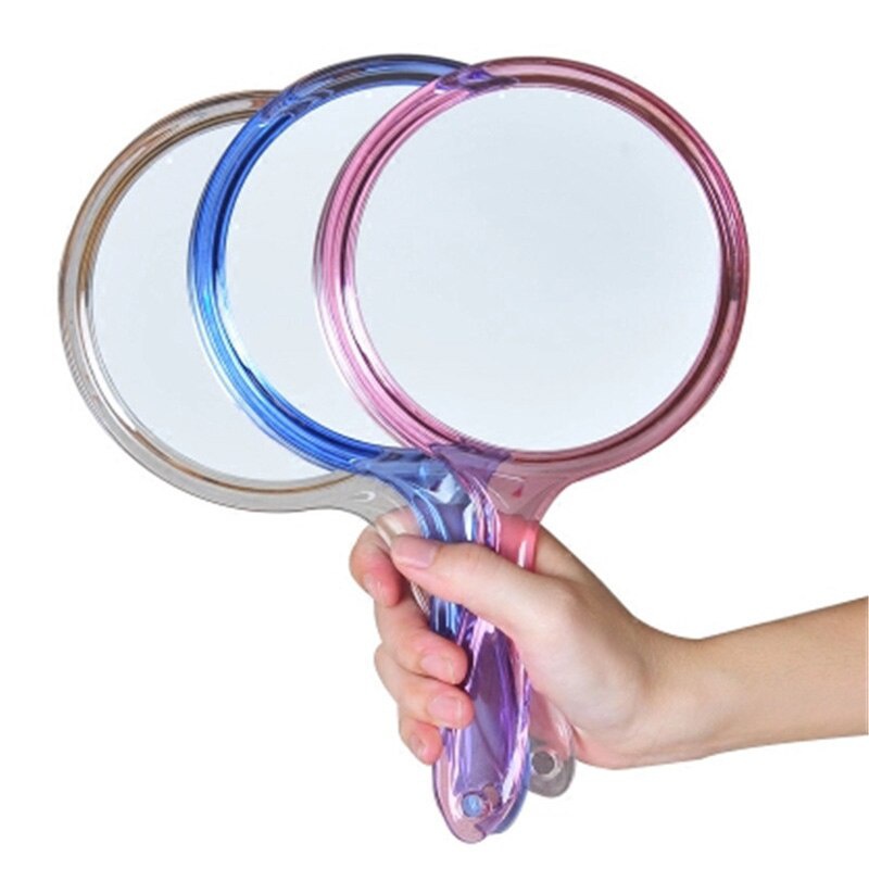 Gương Trang Điểm Cầm Tay Hai Mặt Có Tay Cầm Trong Suốt Hình Tròn