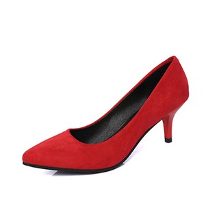 Giày cao gót da lộn cao 5cm màu đen, đỏ