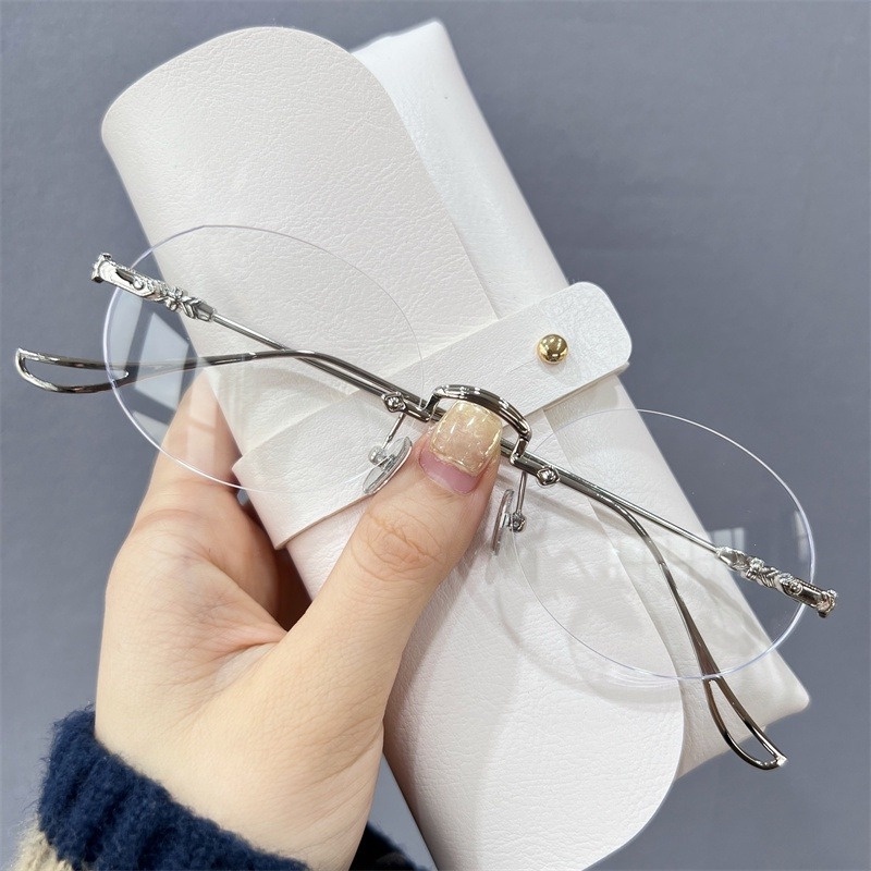 Mắt Kính Gọng Kim Loại Hình Oval Không Viền Chống Tia Sáng Xanh Thời Trang