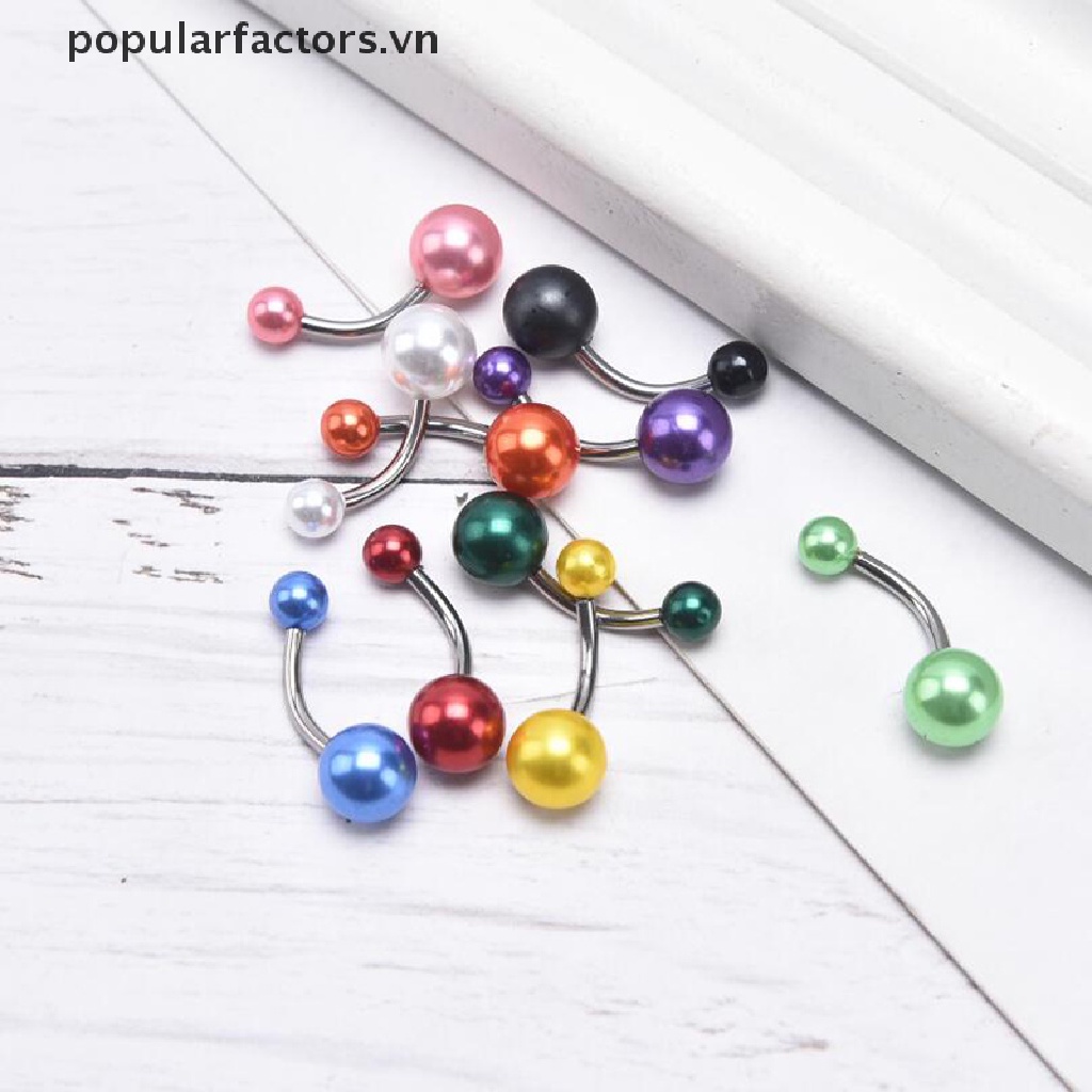 Set 10 khuyên rốn dạng thanh tạ đính ngọc trai nhân tạo nhiều màu sáng tạo