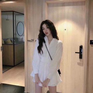 Set áo sơmi kèm quần shorts trắng vải mềm
